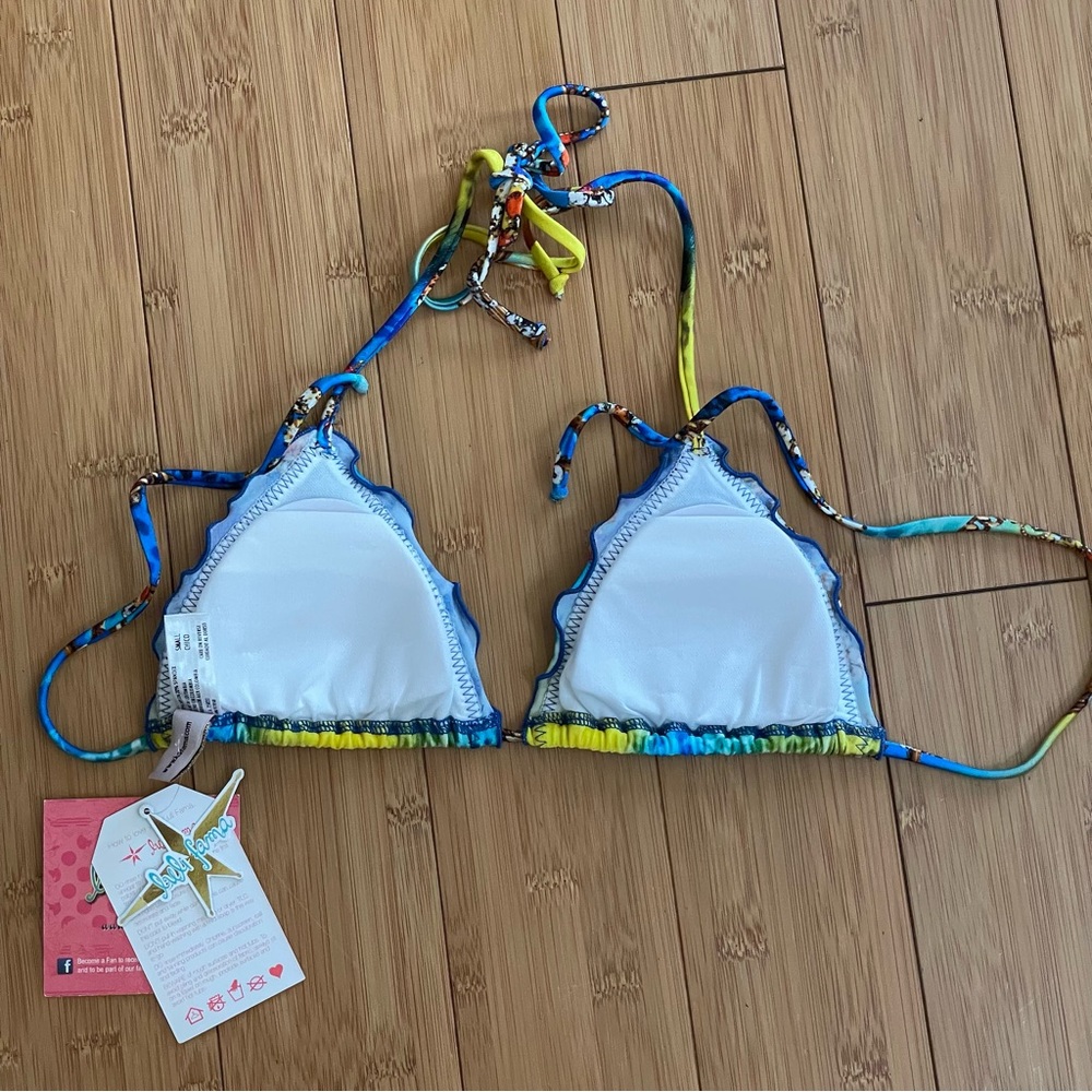 Luli Fama Blue Yellow Bikini Set with 2 Tops and 1 bottom Small - Picture 10 of 12